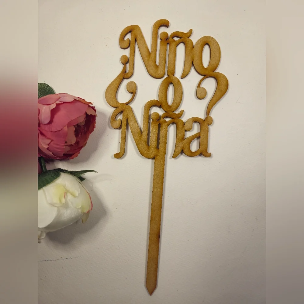Wooden Niño o Niña Cake Topper. Baby Shower Cake Topper. Gender Reveal Cake Top